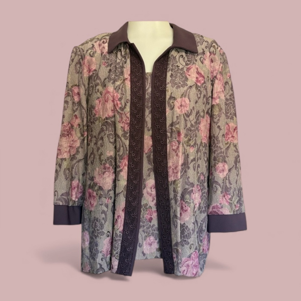 R&M Richards Pink and Purple Floral Blouse Set